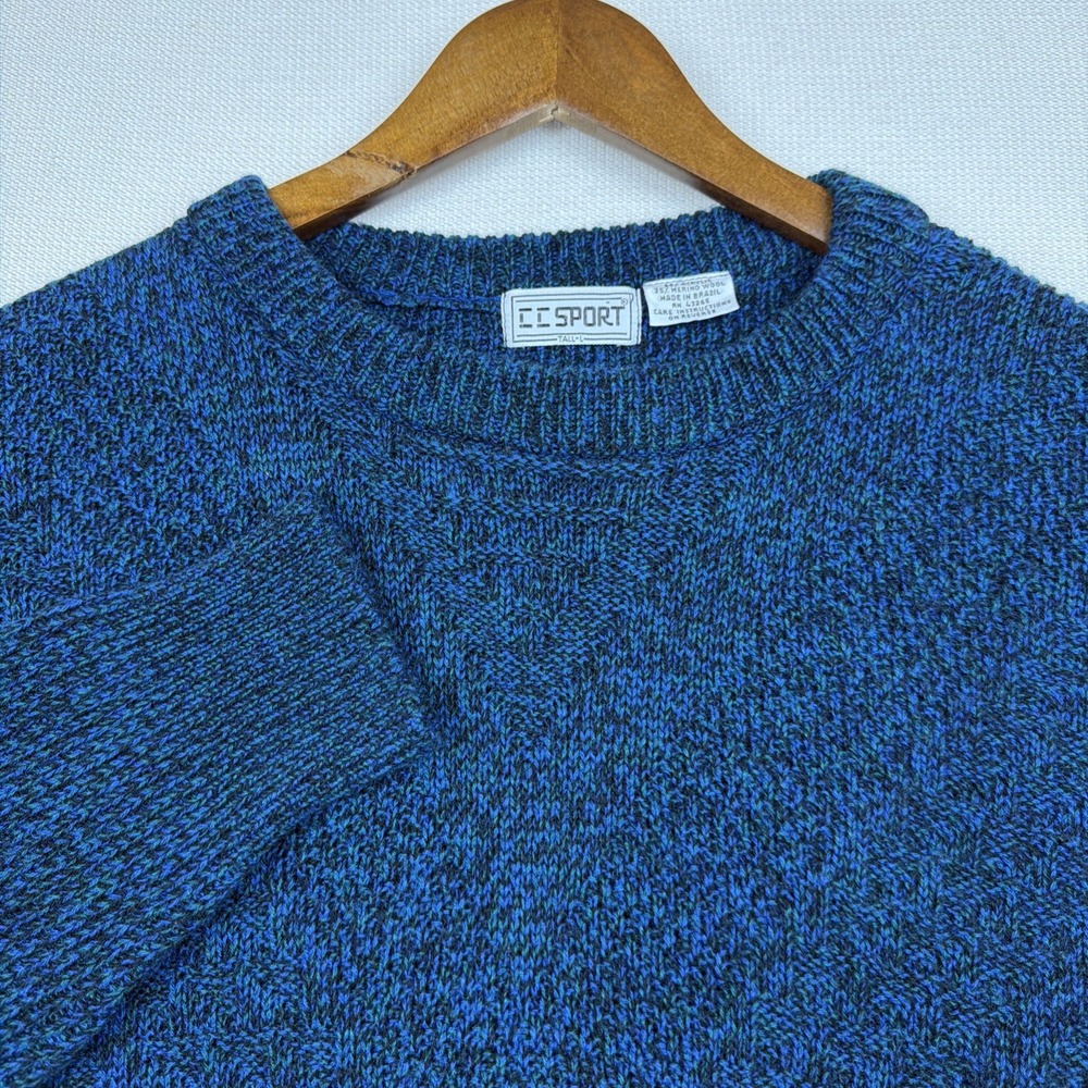 VTG CC SPORT Marled Crewneck Sweater Mens L-Tall Chevron-Style Front Wool Blend - Picture 2 of 14